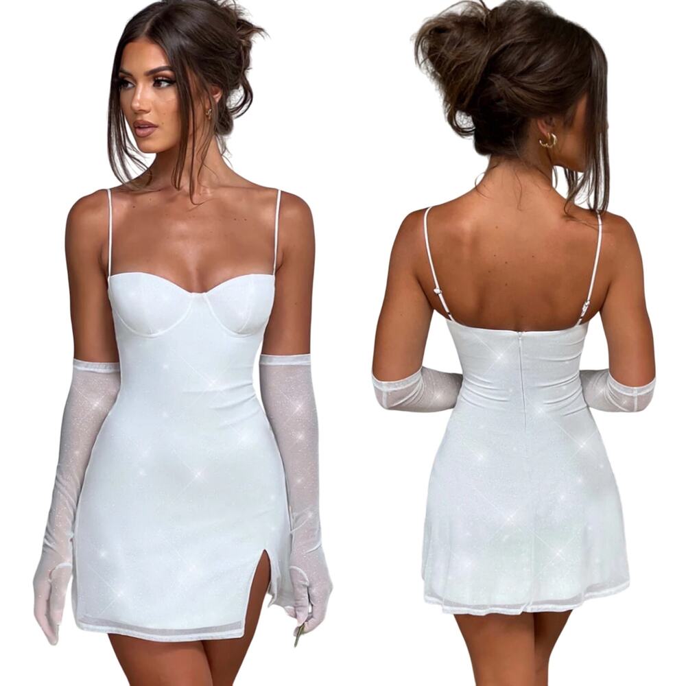 Chic White Mini Dress with Gloves